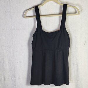 Lands End Black Adj Strap Nylon Span Scoop Neck Flutter Tankini Top Size S 6-8